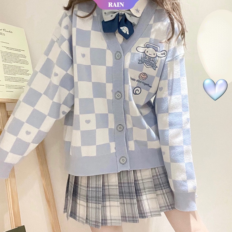 Áo Khoác Cardigan Dệt Kim Dáng Rộng In Hoạt Hình Cinnamoroll My Melody Kuromi Sanrio Phong Cách Đại Học Xuân Thu Cho Nữ [RAIN]