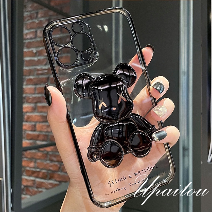Ốp Điện Thoại Mềm Trong Suốt Màu Trơn In Hình Gấu Cho iPhone 14 13 12 11 Pro Max 8 7 Plus SE 2020 X XR Xs Max