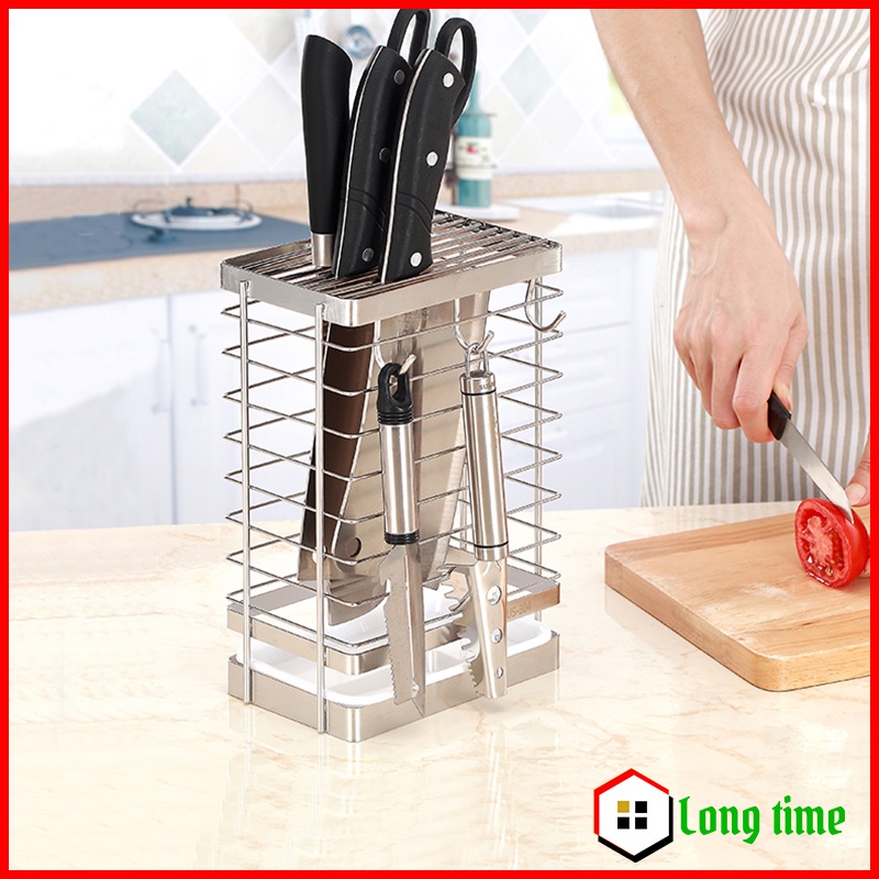 Kệ Đựng Dao Kéo Nhà Bếp INOX Chắc Chắn Có Khay Hứng Nước Tiện Dụng