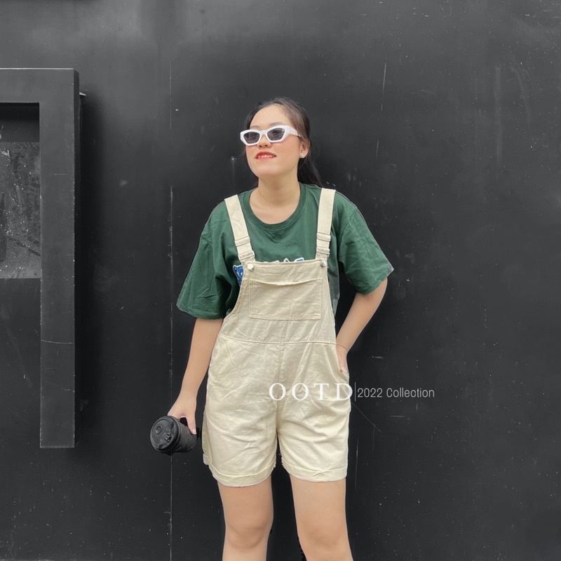 Yếm quần jean big size nữ màu kem [OOTD BIGSIZE 60-90KG]