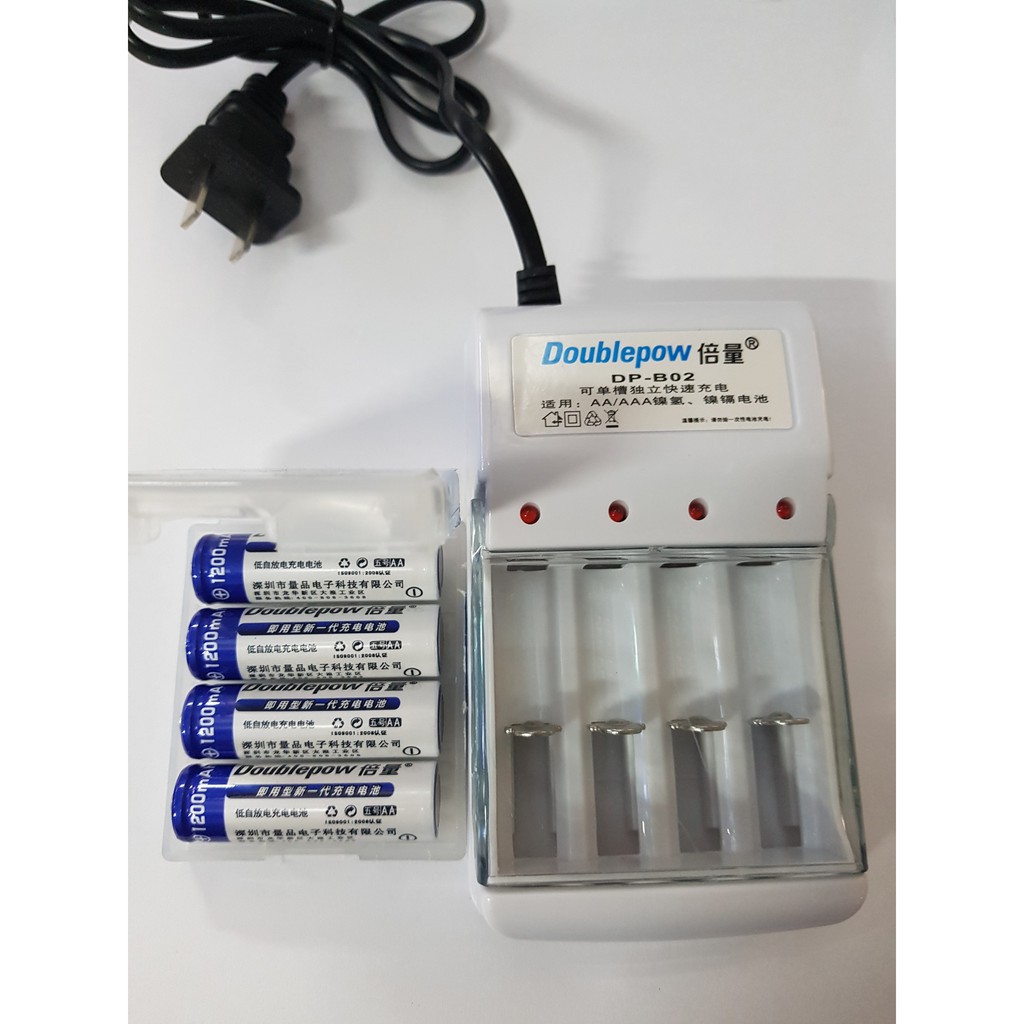 Sạc Pin 2A, 3A + 4 Pin Sạc 1200mah NHẬP KHẨU CHÍNH HÃNG Doublepow - Bảo hành 06 Tháng