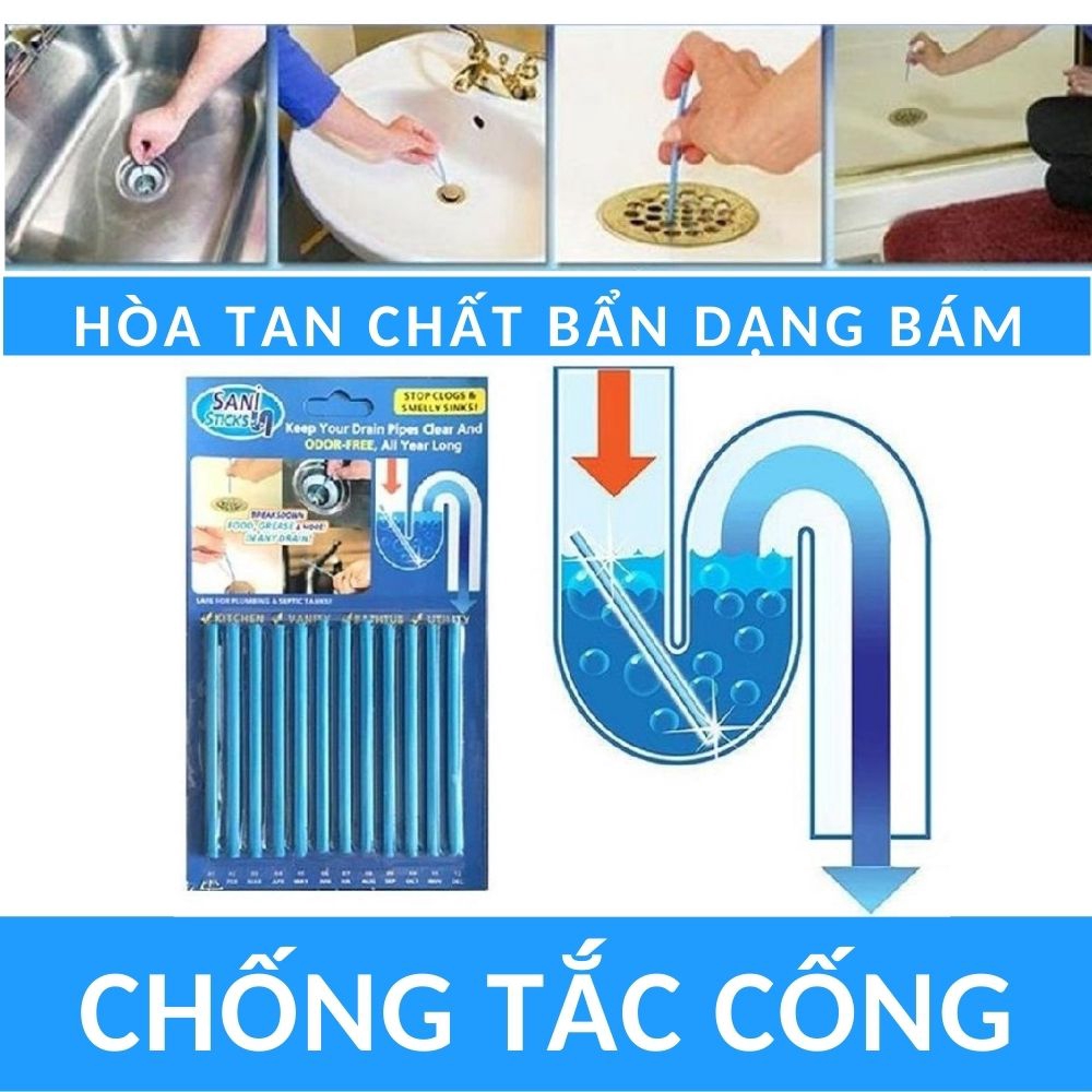 Thông tắc Bồn cầu Bồn rửa bát Cống Ống nước - Dạng Vỉ 12 que mã 70008