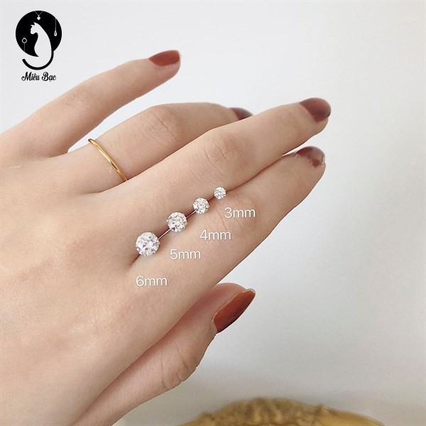 Bông Tai Bạc Nữ MIÊU BẠC Mặt 3 mm đến 6 mm phong cách thời trang Ulzzang Unisex B00014