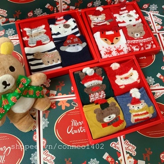 HỘP 4 ĐÔI TẤT NOEL CHO NGƯỜI LỚN - TẤT NAM NỮ - MÀU ĐỎ TẾT