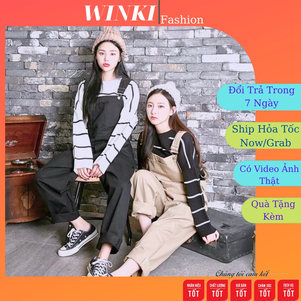 Quần yếm kaki , Yếm nữ 2 dây kaki nam nữ 2 túi ngực unisex(2 màu Đen và Be 3 size S,M,L) | BigBuy360 - bigbuy360.vn