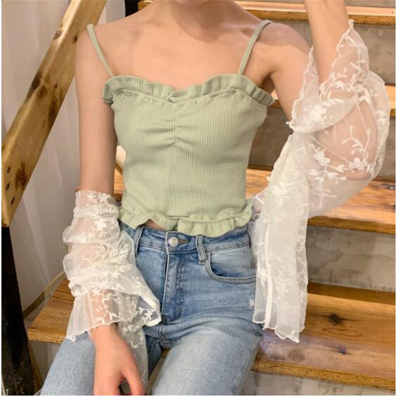 Áo hai dây vải gân màu trơn thời trang cho nữ