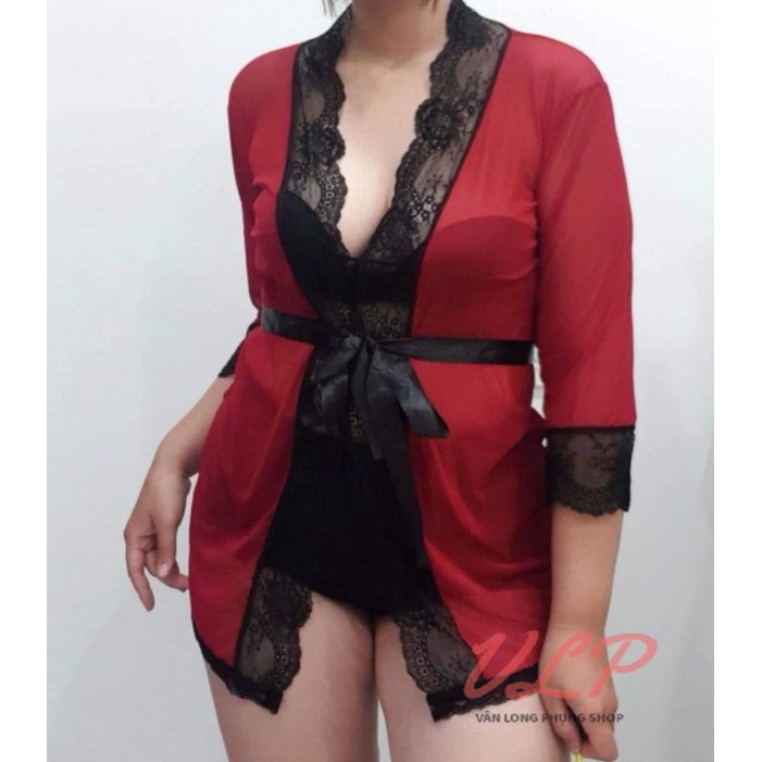 [BIGSIZE_80KG]_DN15_Áo choàng Voan mỏng phối ren xuyên thấu sexy