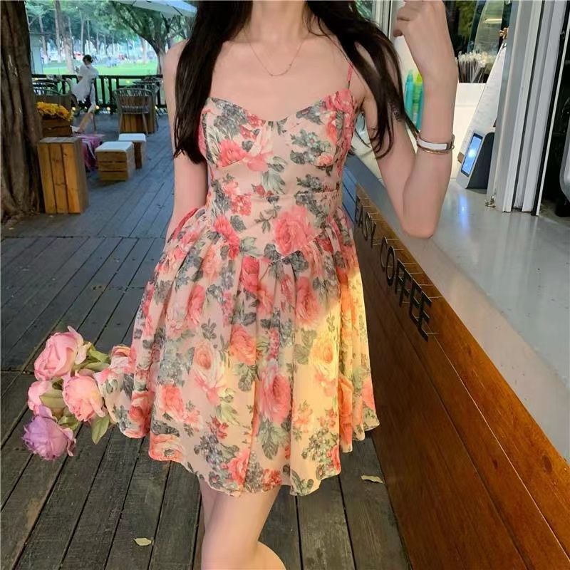 Đầm Hai Dây Dáng Chữ a Họa Tiết Hoa Thiết Kế Mới Thời Trang Dành Cho Mùa Hè