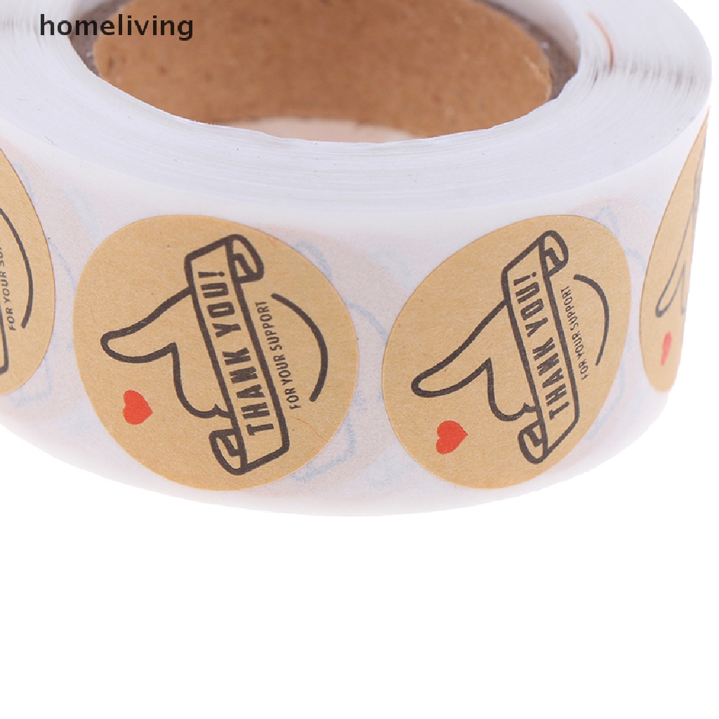 Cuộn 500 Nhãn Dán Thank You Hình Tròn Bằng Giấy Kraft Tự Nhiên