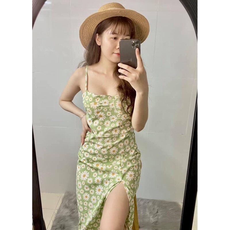 Pass đầm hai dây hoa nhí xẻ tà 2hand si tuyển D14d