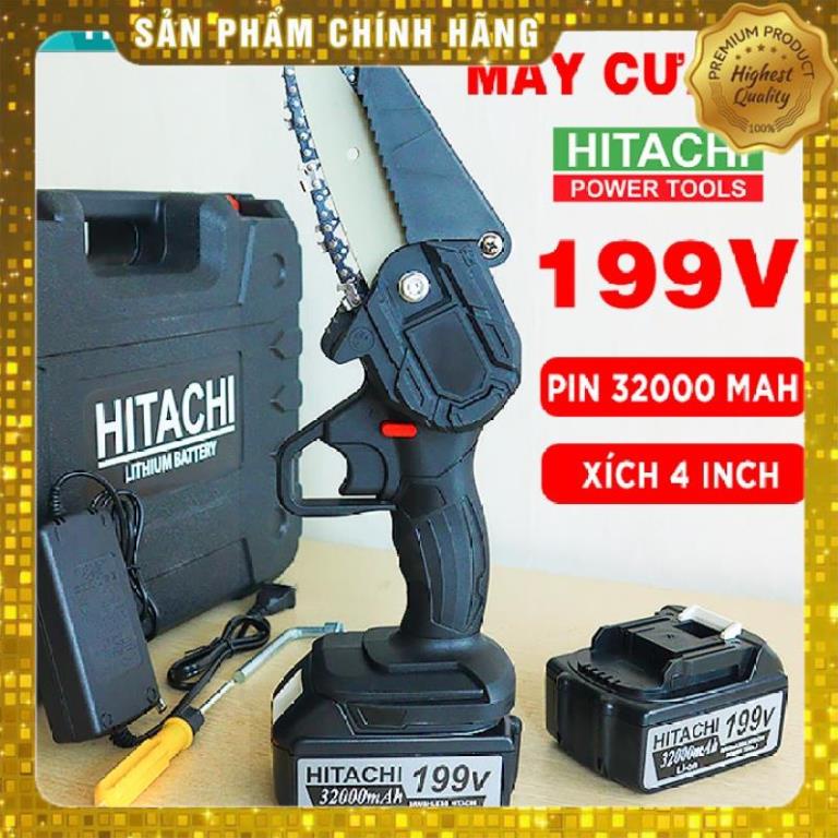 Máy cưa xích dùng pin cầm tay Hitachi 199V- Pin 10 cell - Lõi đồng  /