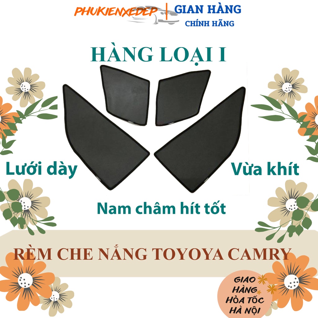 Rèm che nắng ô tô NAM CHÂM theo xe Toyota Camry ⚡ HÀNG LOẠI 1 - LƯỚI DÀY ⚡ - Combo 4 tấm chắn nắng - VIỆT NAM SẢN XUẤT