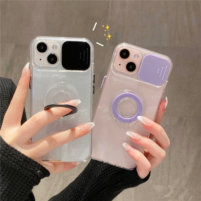 Ốp Điện Thoại Mềm Trong Suốt Chống Sốc Có Vòng Trượt Bảo Vệ Camera Cho iPhone 14 13 12 11 Pro Max X XS XR 8 7 Plus + SE 2020