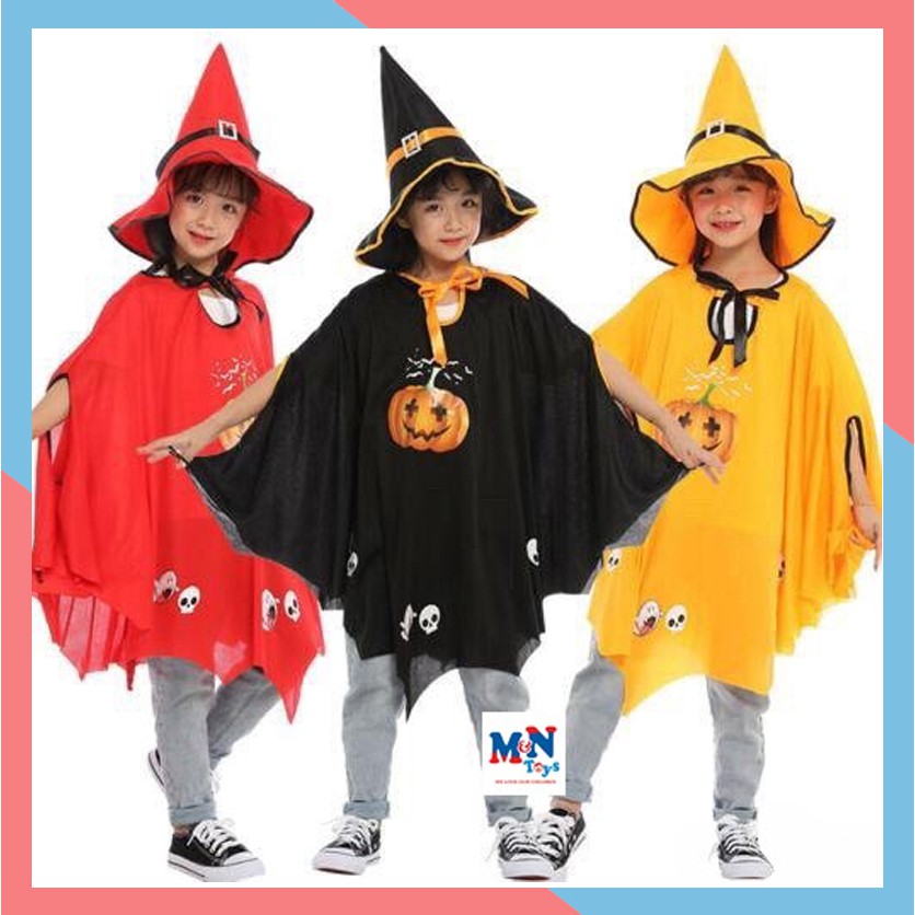 Áo choàng phù thủy cánh dơi kèm mũ hóa trang Halloween cho bé 4-10 tuổi
