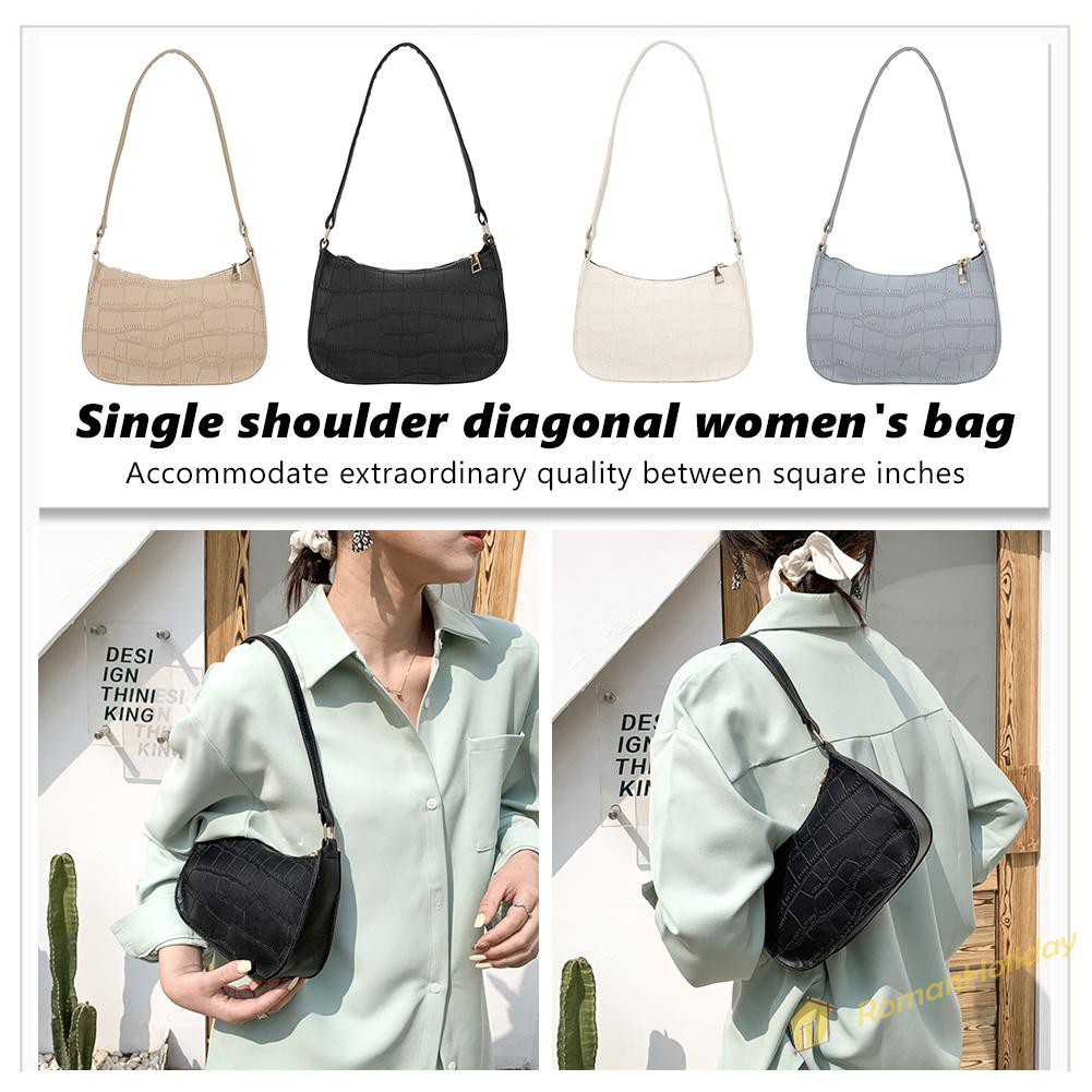 【On Sale】Fashion Women Alligator Pattern Pure Color Shoulder Underarm Bag PU Handbag