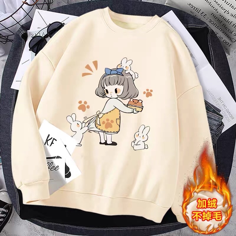 Áo nỉ bông sweater dài tay cổ tròn hoạt hình dễ thương cute nhiều hình