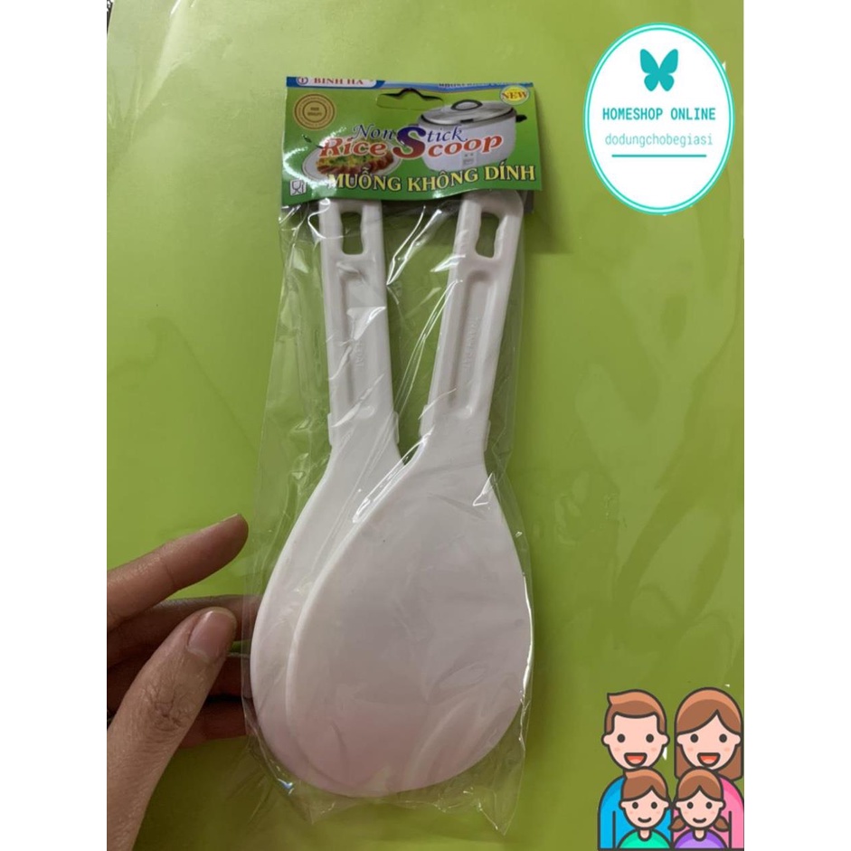 Set 2 chiếc muôi nhựa xới múc cơm chống dính cao cấp - Thìa xúc cơm, vá xới cơm màu trắng sét 2 chiếc chỉ 10K