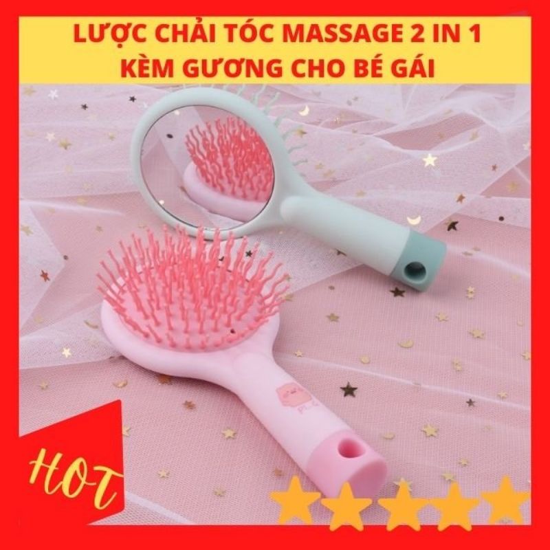 Lược Chải Tóc Massage 2 in 1 Một Mặt Trải Tóc Một Mặt Dùng Soi Gương Nhỏ Gọn Siêu Sang Cho Bé Gái