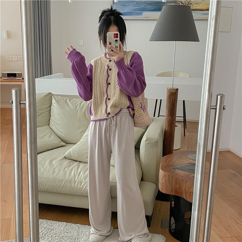 Áo Khoác Cardigan Dệt Kim Màu Sắc Tương Phản Phong Cách Vintage Cho Nữ
