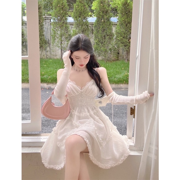 Đầm Trắng Dây Cột Nơ Sau