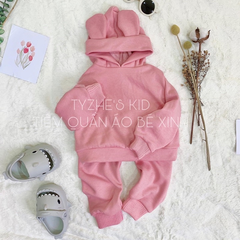 Set nỉ lông mũ tai gấu cho bé siêu ấm