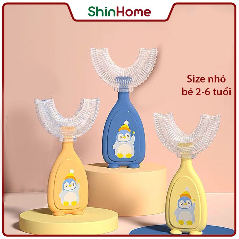 Bộ 2 Bàn chải đánh răng cho bé chữ U - Bàn chải lông tơ cho bé (size nhỏ) - chim cánh cụt
