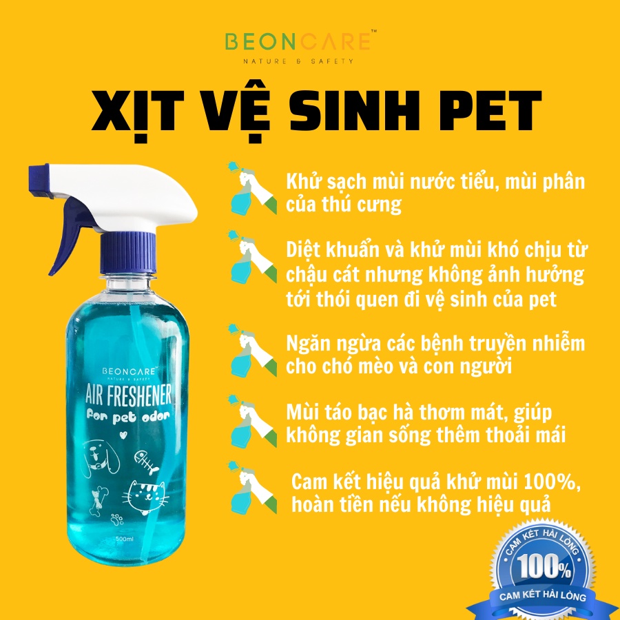 Combo SẠCH THƠM gồm 1 khử mùi nước tiểu chó mèo và 1 xịt tắm khô chó mèo Beoncare