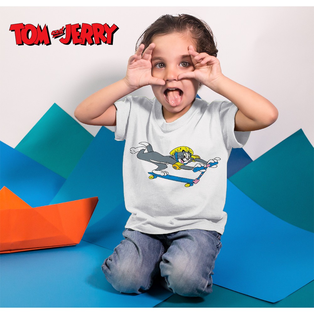 Áo thun Cotton Unisex - Movie - Tom and Jerry - Mèo tom chơi xe cút kit
