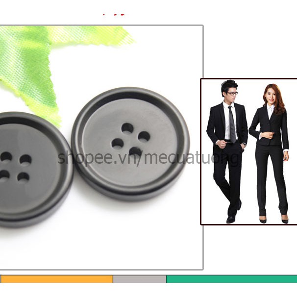 Sét 10 Khuy nút cúc nhựa đen 4 mắt cao cấp, bền đẹp size 25, 28mm