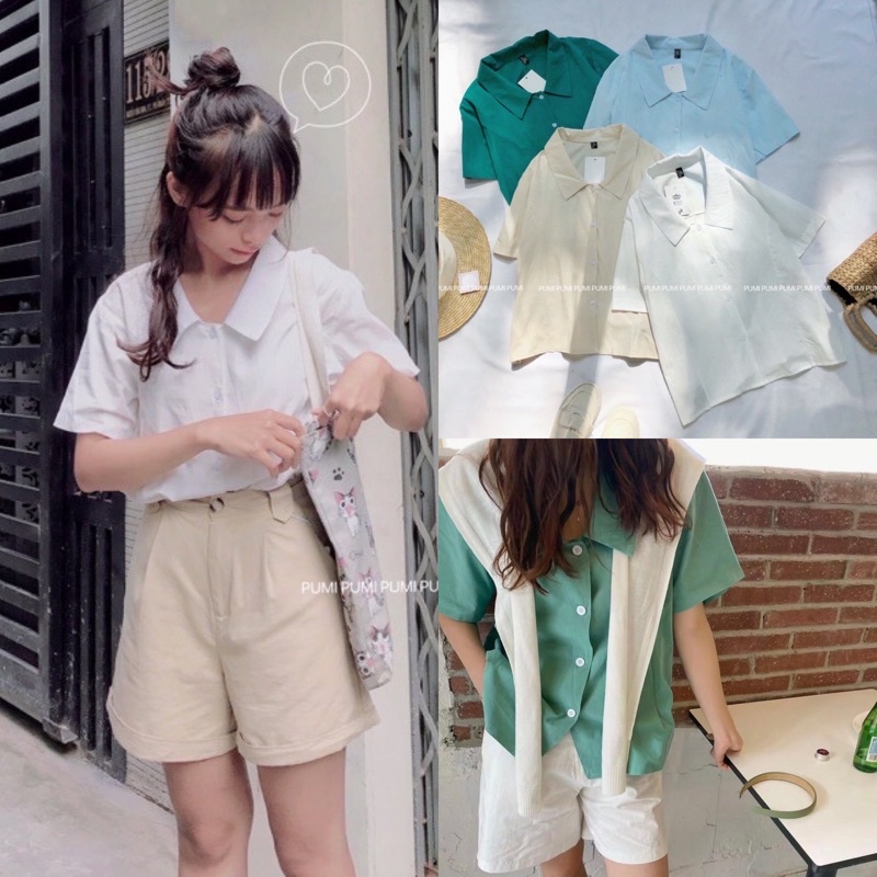 Áo SM cổ nhọn tay ngắn freesize Pumi