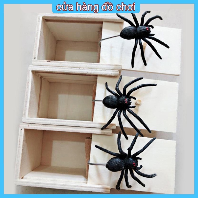 Hộp gỗ đựng con nhện giả chất lượng cao thú vị thích hợp cho dịp lễ Halloween