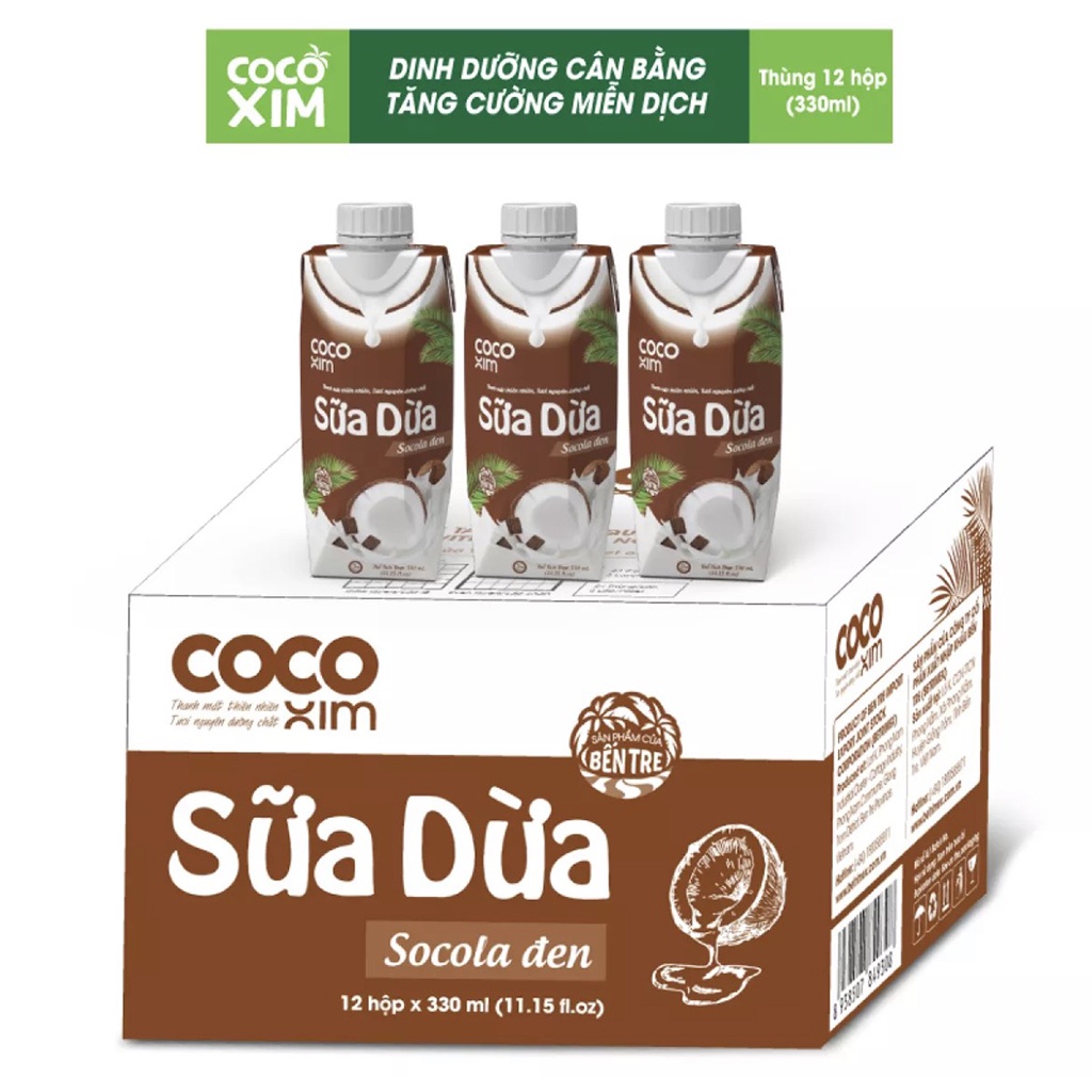 Thùng 12 Hộp 330ml Sữa Dừa Socola Đen Cocoxim Đóng Hộp