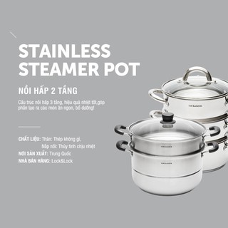 Bộ nồi hấp 2 tầng Lock&Lock Steamer Pot size 26cm/28cm LLH1262 LLH1282 Bộ xửng hấp nồi xửng