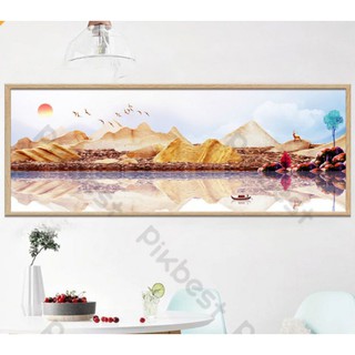 Tranh canvas phong cảnh thủy mạc 40x120 kèm khung viền