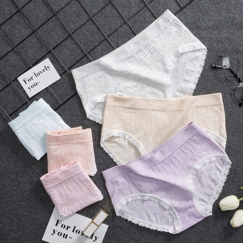 [Được chọn màu] Quần lót cotton kháng khuẩn CAO CẤP 005 co giãn 4 chiều phối ren dễ thương 5 màu chọn