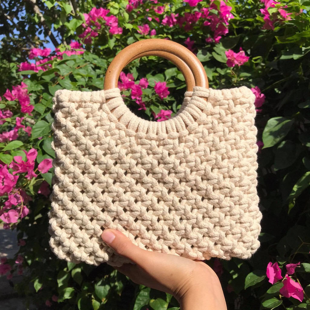 1 kg Sợi dệt cotton màu trắng ngà làm Macrame làm túi xách