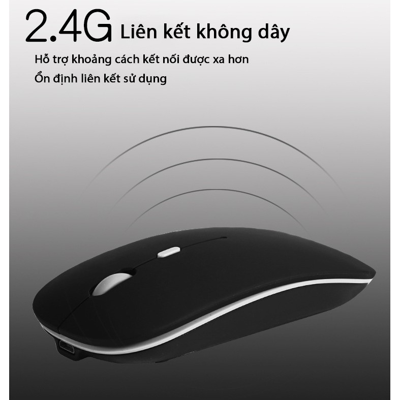 Chuột không dây 2.4G không âm thanh gây ồn, tích hợp pin sạc, thích hợp chuột văn phòng kiểu dáng mac book