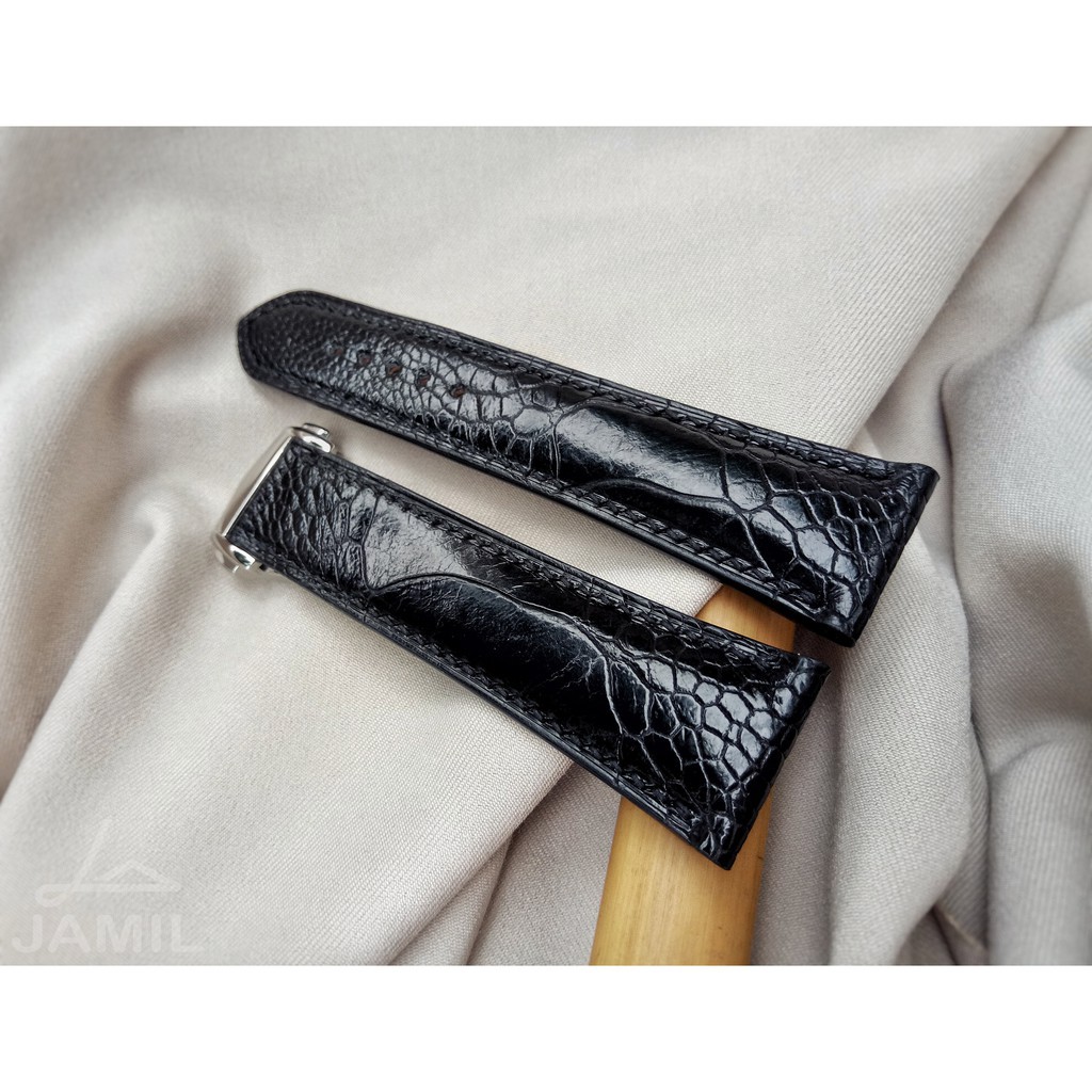Dây Đồng Hồ Handmade da chân đà điểu khatoco loại 1, màu đen; Tặng kèm khóa kim, Tool tháo lắp, Chốt gắn Spring bar