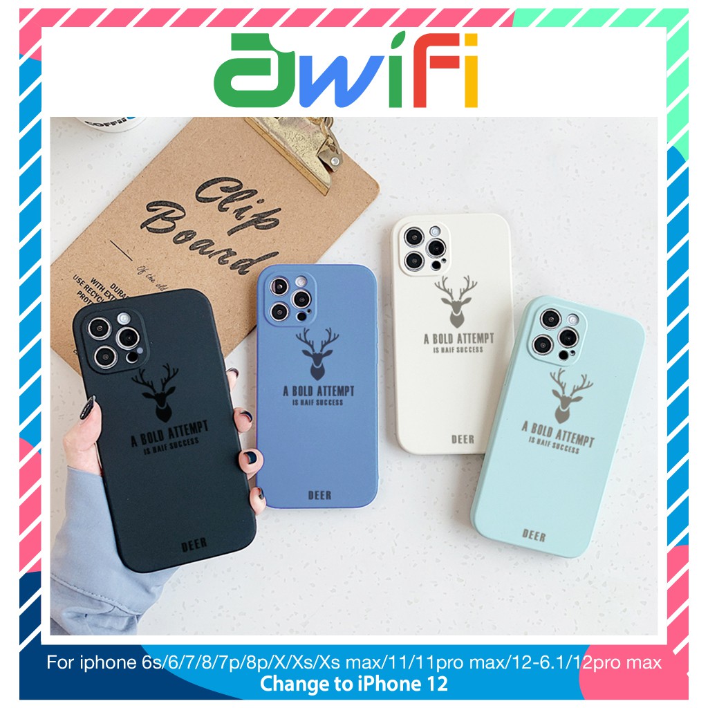 Ốp lưng iphone cạnh vuông BVC hươu 6/6plus/6s/6splus/7/7plus/8/8plus/x/xr/xs/11/12/pro/max/plus/promax-Awifi Y1-1