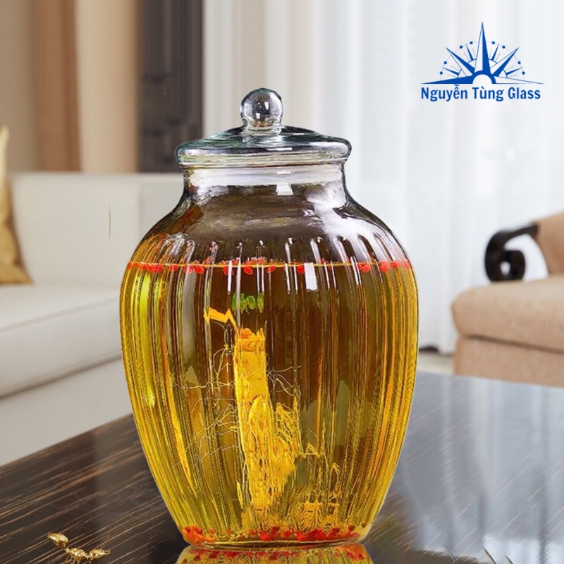 Bình Ngâm Rượu Thủy Tinh bí Sọc .10 Lít Không Van & có van