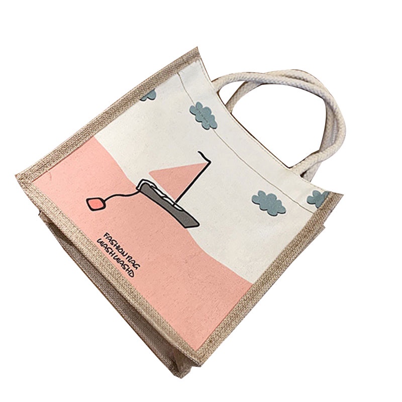 Túi vải canvas đựng hộp cơm trưa in họa tiết dễ thương thời trang cho nữ
