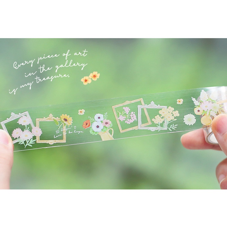 Sticker cute dạng cuộn họa tiết chim hoa mùa xuân MODINA, cuộn sticker tròn trang trí sổ