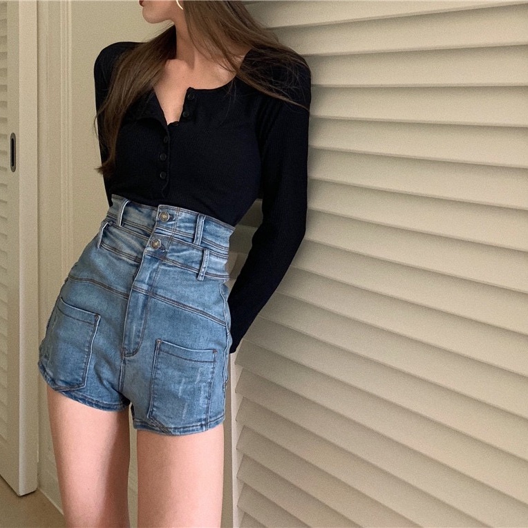 Áo kiểu SUXI dài tay cổ chữ V màu sắc đơn giản thời trang mùa thu cho nữ