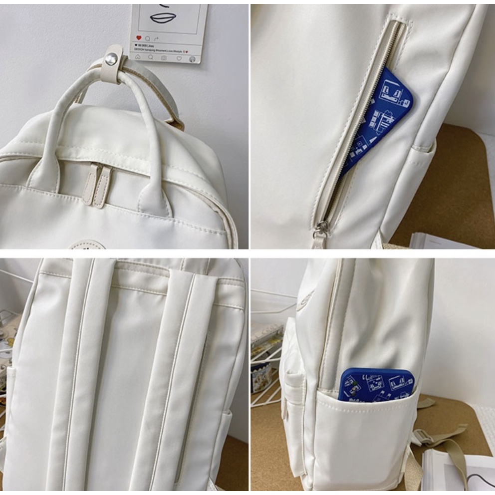 BL226/Balo màu beige thời trang dễ thương đi học đi chơi nhiều ngăn phong cách ulzzang Hàn Quốc