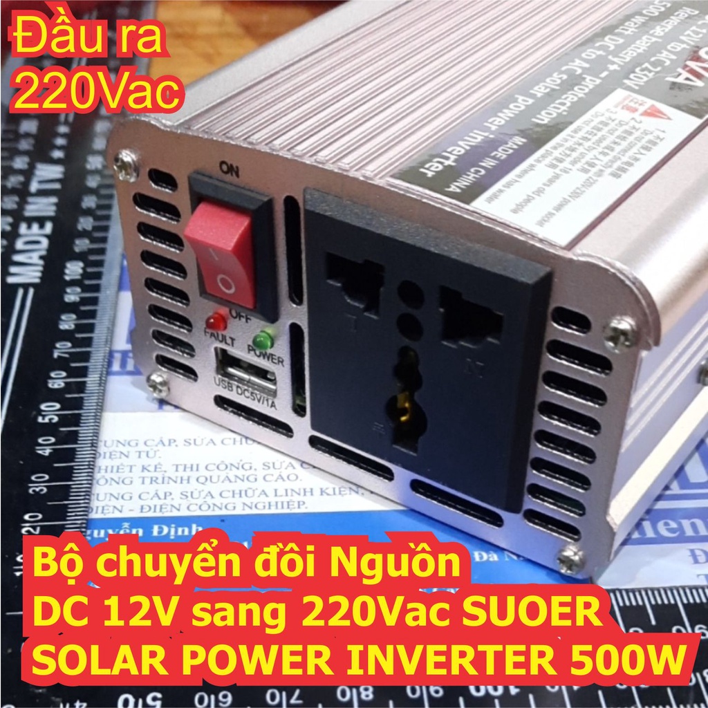 Bộ chuyển đổi Nguồn DC 12V sang 220Vac SUOER SOLAR POWER INVERTER 500W kde7750
