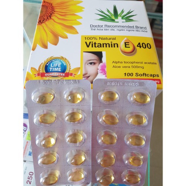 Viên uống đẹp da Vitamin E 400 kèm tinh chất nha đam - Hộp 100 viên | Thế Giới Skin Care