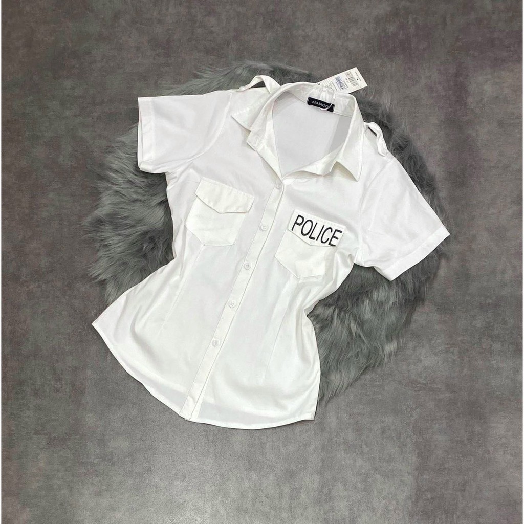 siêu xinh áo sơ mi đơn giản nắp túi in chữ xinh chất kate mềm mịn