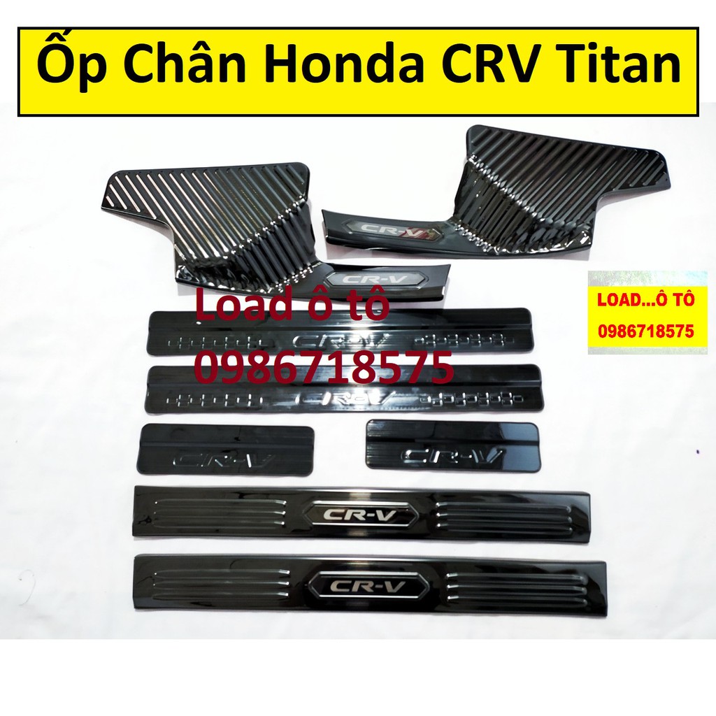 Ốp Bậc Cửa, Nẹp Bước Chân Xe Honda CRV 2022-2018 Trong, Ngoài Vân Titan Xước Cao Cấp