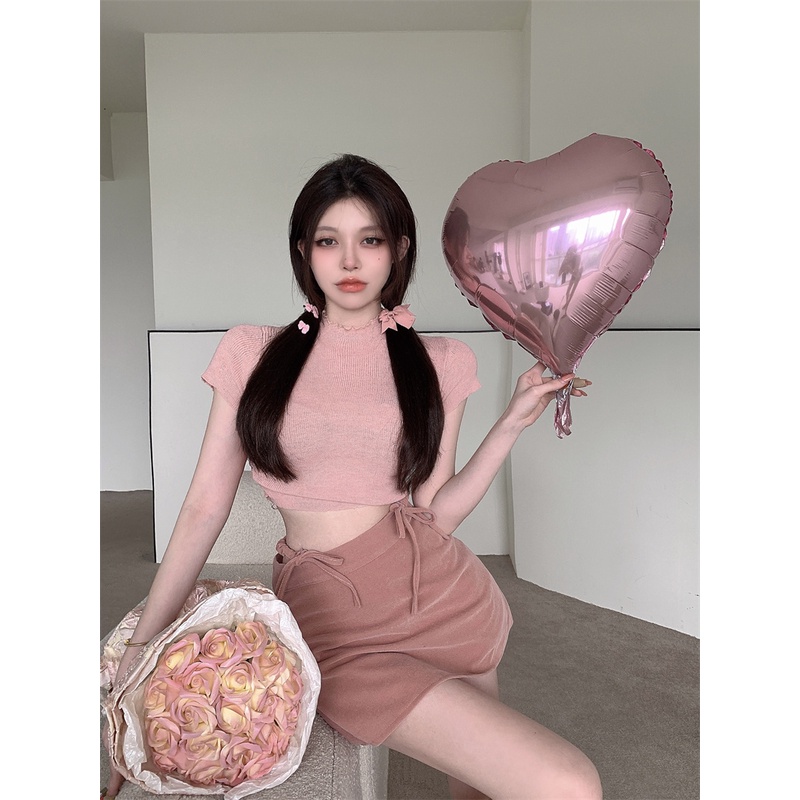 Cocory vn Áo Croptop Dệt Kim Tay Ngắn Thiết Kế Quyến Rũ 3 Màu Lựa Chọn