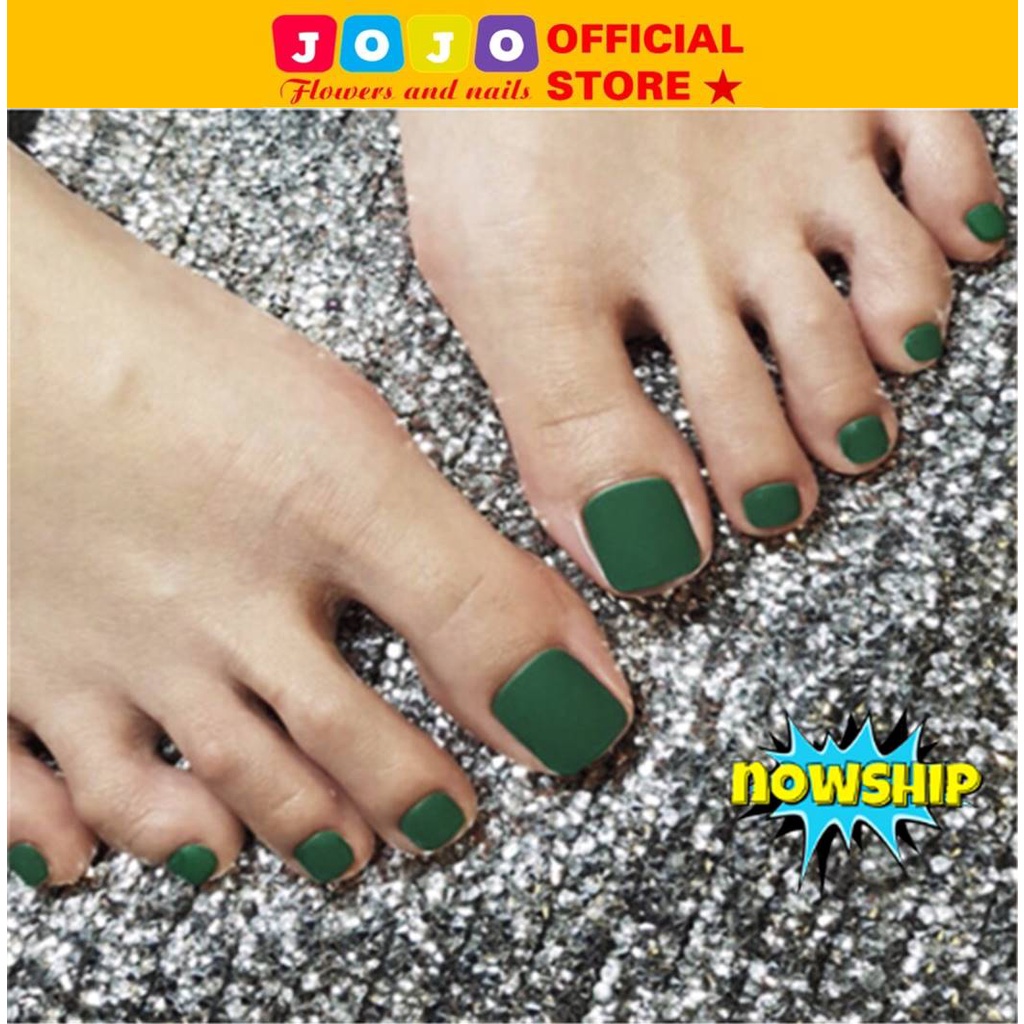 Bộ 24 móng chân giả màu xanh sơn sần thời trang J148 Jojo móng giả móng úp rẻ đẹp cá tính kèm keo tự gắn tại nhà